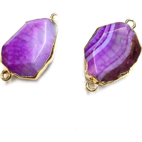 Natural Stone Agates Connector Charms Double Hole Pendants for Jewelry Making Accessories Fit Necklace DIY Bracelet 22x38mm