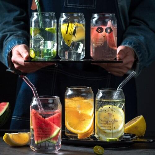 Coffee Milk Transparent Cup Mug Cute Glass Bottle for Milk Coffee Cup Cute Water Bottle Glass Cartoon Drinking Glasses Juice