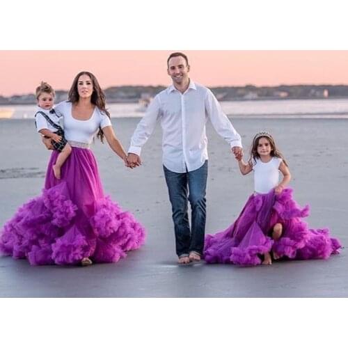 Extra Puffy Purple Ruffles Tulle Tutu Skirt Mommy And Me Custom Made For Family Party Photography Tulle Skirt Mother & Kids Wear