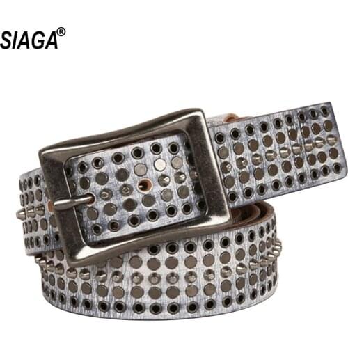 Unisex Styele Quality Cowhide Leather Belt for Men & Women Personalized Rivet Hip-hop Punk Metal Belts 3.5cm Width SA017