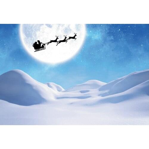 Christmas Backdrop Snow Mountain Sleigh with Moon Photography Background Xmas New Year Party Decoration Photo Booth Studio Prop