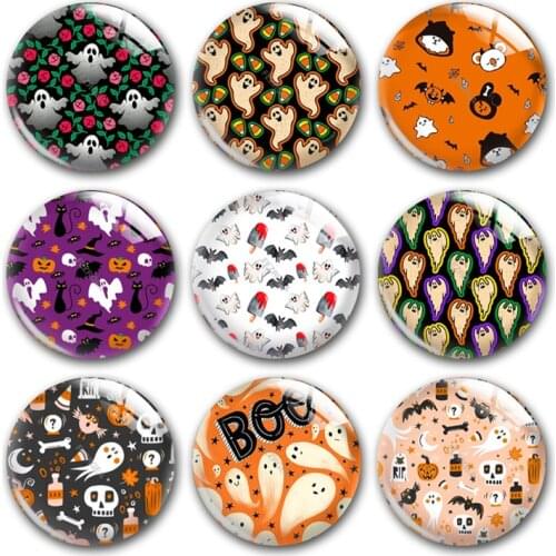 Handmade Happy Halloween Ghost Boo Party Skull Round Photo Glass Cabochons Demo Flat Back DIY Jewlery Making Findings Accessory