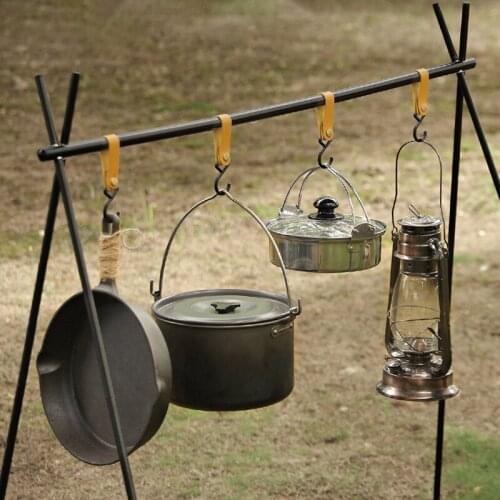 S Type Leather Hanging Hooks Triangle Storage Rack Shelf Hook Keychain Portable Outdoor Camping Hiking Hanger Camping Supplies