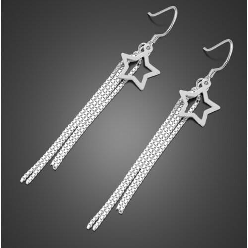 Vintage Rose Gold Long Earrings 100% 925 Sterling Silver Star Tassel Drop Earrings Fashion Women Earrings Jewelry Not Allergic
