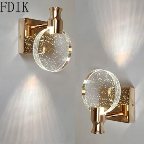 Modern Crystal Led Wall Lamp Simple Lights for Home Living Room Bedroom Stairs Bathroom Decoration Nordic Round Mirror Light