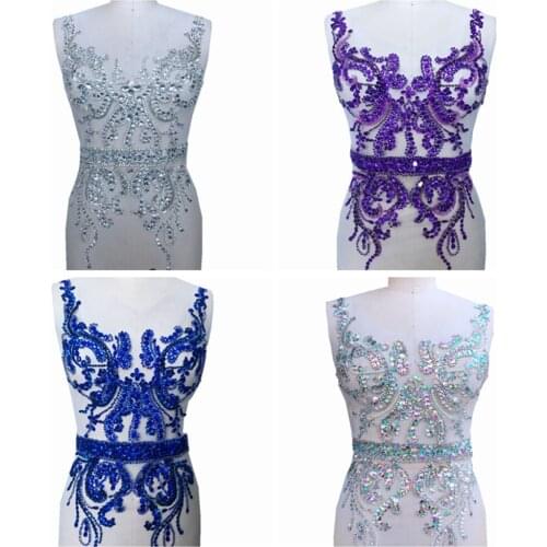 Handmade rhinestones patches trim multicolored beads sequing applique for wedding dress accessory 60*36cm