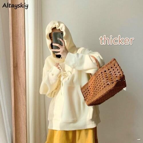 Hoodies Sweatshirts Women Japanese Style All-match Solid Spring Students Sweet Long Sleeve Loose Ladies Thickening Comfortable