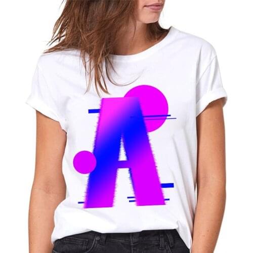 Fashion 26 English Alphabet Print Tshirt Harajuku Casual Tops T Shirt Women Ropa Mujer Female T-Shirt