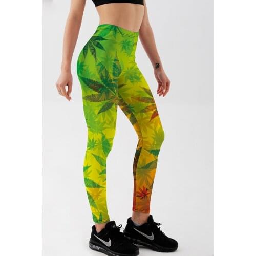 2018 New Women Fitness Green Leggings Workout Casual Pants Trousers Leaf Printed High Waist Summer Pants S-XXXXL