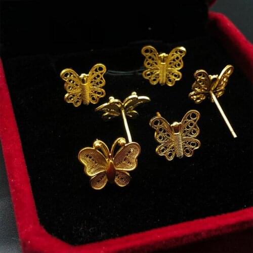 UBESTNICE Handmade S925 Sterling Silver Gold Filled Traditional Filigree Craft Butterfly Stud Earrings For Women Fine Jewelry