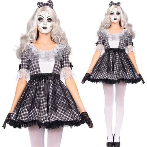 Day of The Dead Women Halloween Dress Scary Costume Ghost Gothic Bride Fancy Role Play Witch Vampire Cosplay Carnival Party