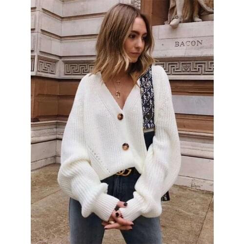 Women V Neck Single Button Casual Cardigans Long Sleeve Simple Sweater Coat 2020 Autumn Winter New Fashion Women Sweater Coat