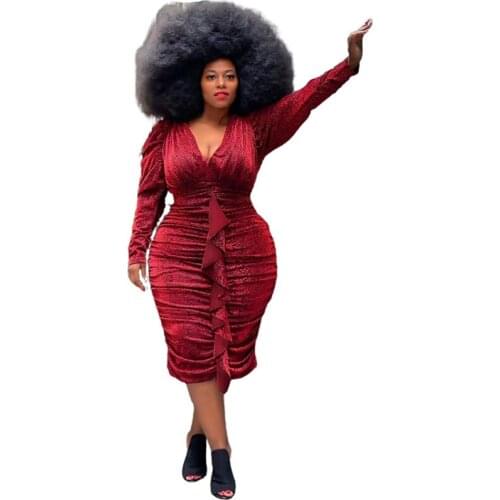 Plus Size Ruffled Dress Long Sleeve Autumn Dresses Women Elegant Fall Cothing for Female 2021 Fashion New Arrival Hot Sale