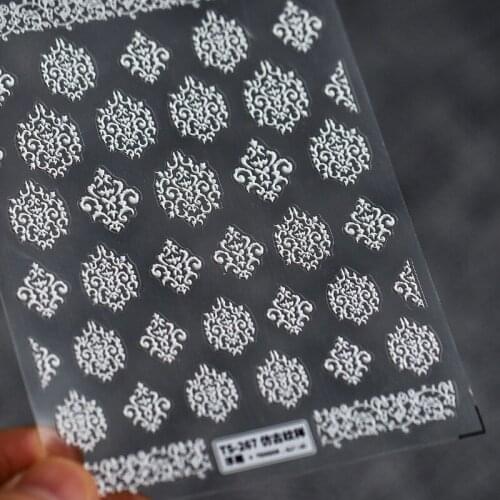 1 Pc 3D White Embossed European Retro Rococo Line Nail Sticker Water Slide Adhesive Nail Art Decals Manicure Tools Decoration