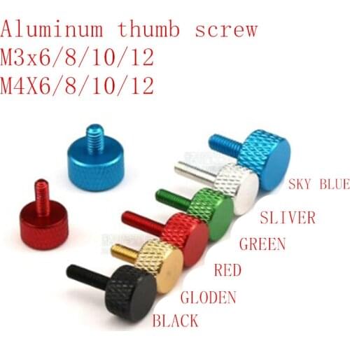 5pcs/lot m3 m4*6/8/10/12 black red gloden blue green sliver aluminum colourful knurled hand tighten screw