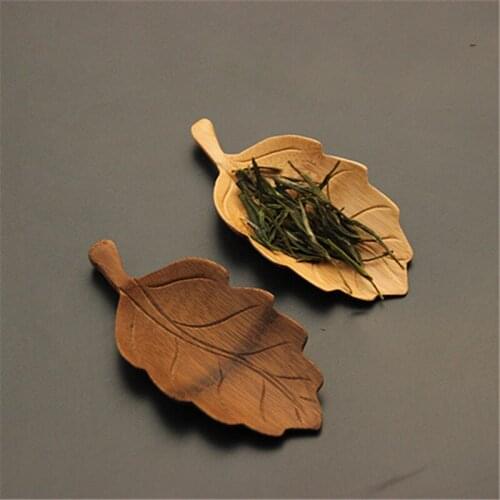 11*5cm Bamboo Carved Leaf Shape Tea Scoops Spoons Shovel Holder Handmade Eco Friendly Tea Tools Free Shipping ZA6438