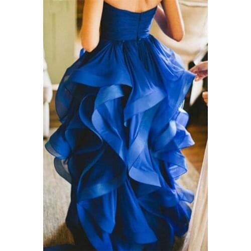 2019 High Low Gown Royer Blue Prom Dresses Long with Ruffles Vestido Longo vestido de festa Formal Evening Party Dress