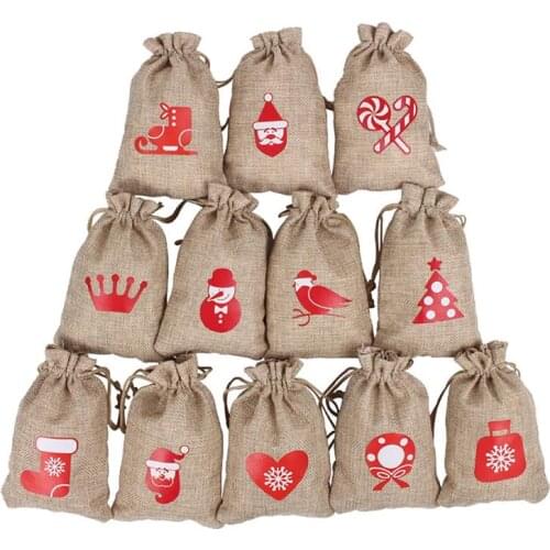 24 Pcs Cute Christmas Gifts Bags Santa Candy Treat Pouches With Christmas Stickers Decoration DIY Xmas Present Bags Accessories