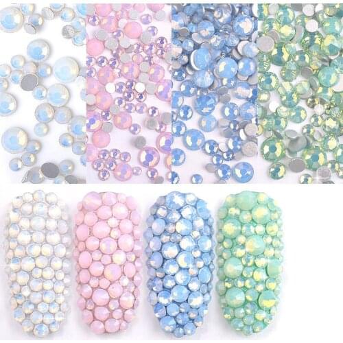 350pcs Mixed Size SS4-SS20 Blue/Green/Pink/White Opal 3D Crystal Nails Art Rhinestone,Flatback Glass Nail Art Decoration