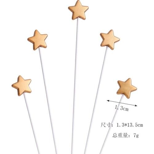 5pcs/10pcs Wire Foam Stars Plastic Heart Cake Toppers Decorations Happy Childrens Day Party for Baking Gifts
