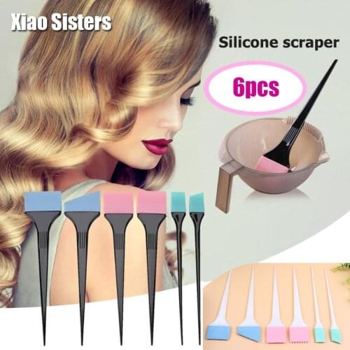 6pcs/Set Silicone Hair Dyeing Brushes Pro Scraper Spatula Hair Coloring Comb Kit Home DIY Salon Hair Styling Tools