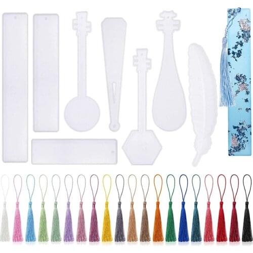 68 Pcs Resin Bookmark Craft,Silicone Bookmark Epoxy Mold with Colorful Tassels for Bookmark Craft Making DIY Jewelry