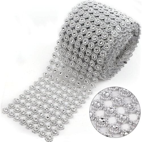 8 Rows 14mm Sunflower Rhinestone Mesh Trim (Without Rhinestone) Silver ABS Plastic Sew On For DIY Craft Jewelry Decoration