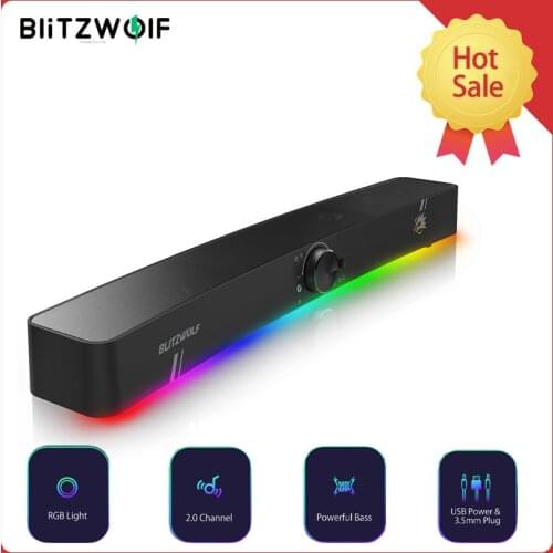BlitzWolf BW-GS3 Computer Game Speakers with RGB Light Powerful Bass 360° Stereo Sound USB 3.5mm Soundbar PC Speaker for PC TV