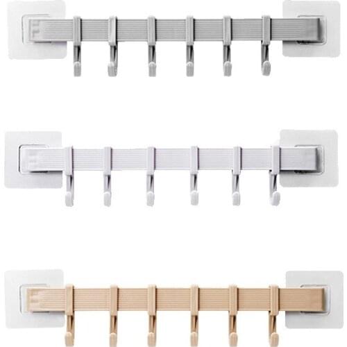 Household 6 Hooks Nail Free Clothes Hanger Bathroom Kitchen Storage Hook