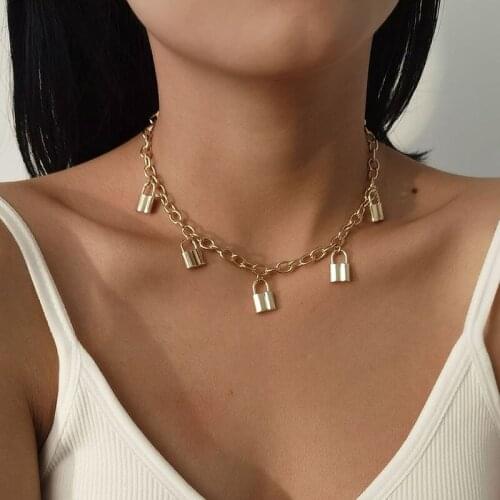 Elegant Temperament Lock Charms Pendant Necklace for Women Simple Vintage Geometric Thick Chains Choker Necklaces Punk Jewelry