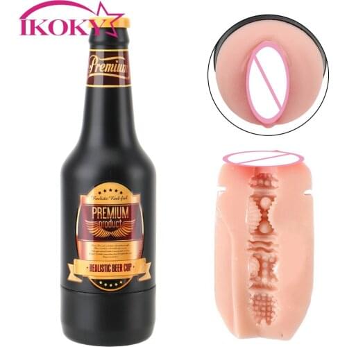 IKOKY Sex Machine Sex Toys for Men Gift Portable Beer Bottle Erotic Adult Toy Soft Ora Pussy Real Vagina Manual Male Masturbator