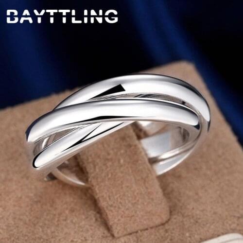 BAYTTLING New 925 Sterling Silver 5-10# 3 Circle Round Ring For Woman Lady Fashion Glamour Party Jewelry Wedding Gift