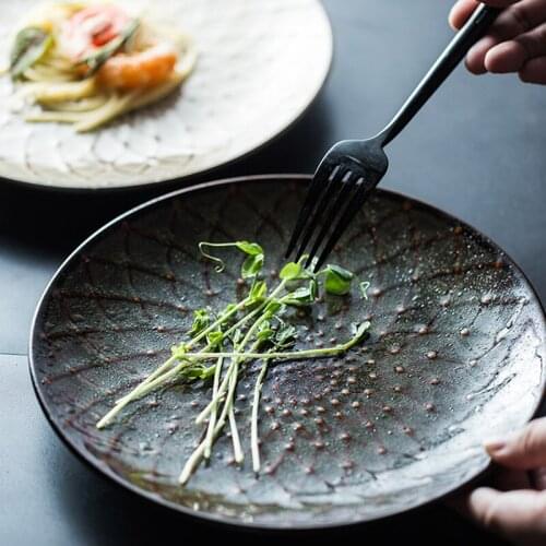 Retro Green Creative Ceramic Plate Dinner Plate Salad Plate Steak Plate Western Food Plate Embossed Dinner Plate Household