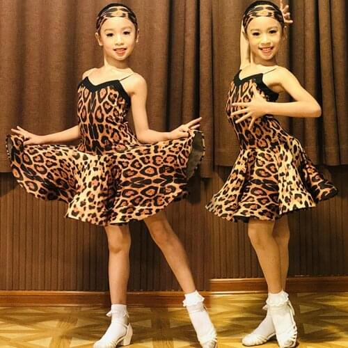 Summer Latin Dancing Dress For Girls Leopard Dress Kids Dancer Profession Training Ballroom/Tango/Cha Cha Match Stage Wear 4172