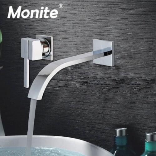 Monite Wall Mounted Waterfall Spout Chrome Brass Bathroom Faucet Single Handle Hot And Cold Mixer Tap Bathtub Faucet