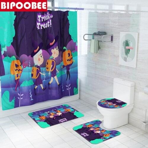 Cartoons Halloween Shower Curtain Bathroom Curtains Pedestal Carpet Bath Mat Rugs Toilet Lid Cover Washroom Festival Decor