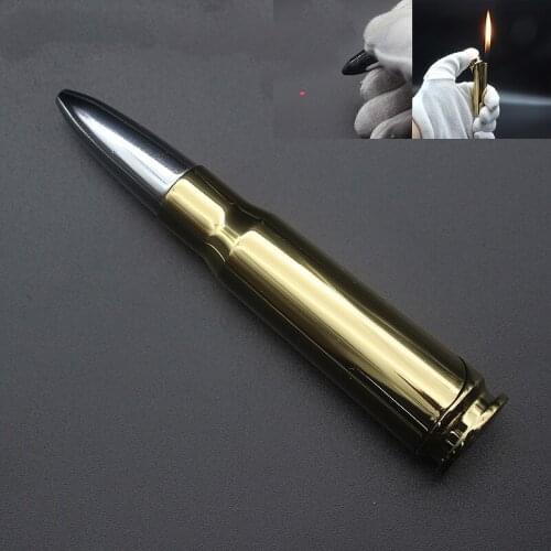 New Gold Tip Laser Infrared Open Flame Bullet Lighter Creative Military Model Warhead Inflatable Lighter
