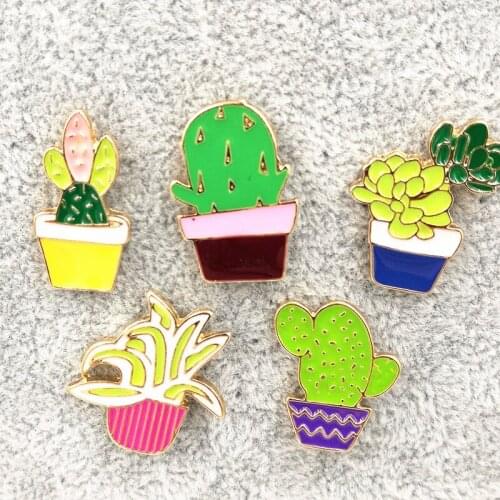 Timlee X195 BD New Oil Drop Cute Cactus Pots Orchid Metal Brooch Pins Button Pins Girl Jeans Bag Decoration Gift Wholesale