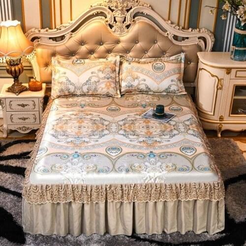New Summer Bed Sheet Ice Silk Mats Three-piece Bed Skirt Bed Air Conditioning Mat Comfortable Sheets