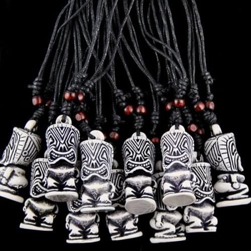 Wholesale 12pcs/LOT Imitation Yak Bone Carving Tiki Totem Pendant Necklace Lucky Amulet Talisman for Men Womens Gift MN602