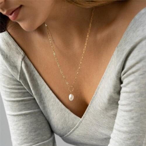 Natural Baroque Pearl Necklace Choker 14K Gold Filled Jewelry Handmade Pendants Collier Femme Kolye Boho Jewelry Women Necklace