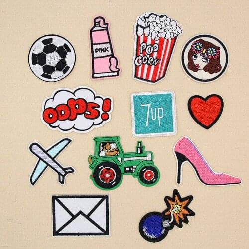 PGY Oops Aircraft Heart Car Shoes Patch Embroidered Cute Badges Hippie Iron On Kids Cartoon Patch For Clothes Stickers Badge