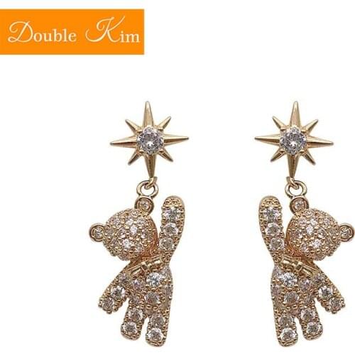 Pentagram Bear Earrings Alloy Material Inlaid Zircon Prevent Allergy Earrings Gold Color Fashion Trendy Women Jewelry Gift