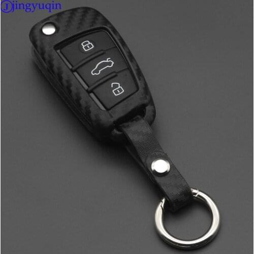 Jingyuqin Carbon Fiber Silicone Car key Cover Case Shell Remote Fob keychain for Audi S Line A1 A2 A3 TT Q3 R8 S6 S7 SQ5 RS5