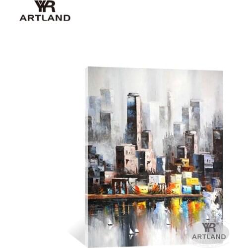Modern city building picture for home wall decor Handmade acrylic oil painting on canvas hanging poster for living room bedroom