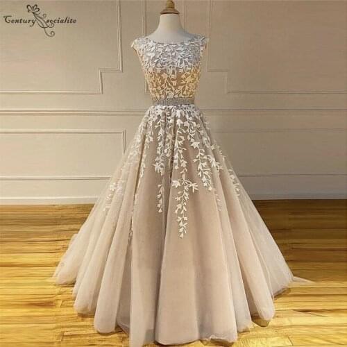 Champagne Wedding Dresses Lace Appliques Beaded Backless A-Line Gorgeous Bridal Gowns Bride Dress Vestido De Noiva Cheap