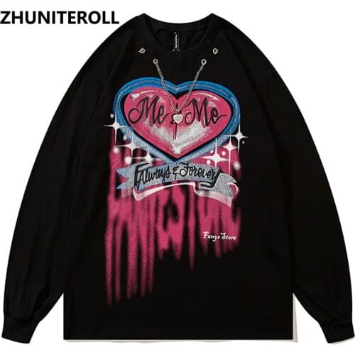 Harajuku Hip Hop Men Sweatshirt Chain Heart Graffiti Print Sweatshirt Autumn Pullover Cotton Fashion Casual Hoodie Streetwear