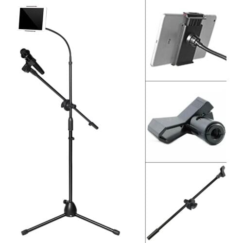 Telescopic Microphone Floor Tripod Flexible Tablet PC Holder Clip Swing Boom Stage Bracket Microphone Holder Microphone Stand