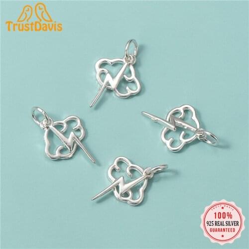 TrustDavis Real 925 Sterling Silver Fashion Cloud Lightning Charm Pendant Handmade DIY Accessories Fine Jewelry Wholesale HY339