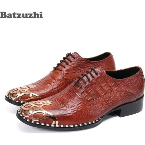 Batzuzhi Italian Type Fashion Mens Shoes Special Metal Toe Brown/Black Leather Dress Shoes Men Formal Business Zapatos Hombre